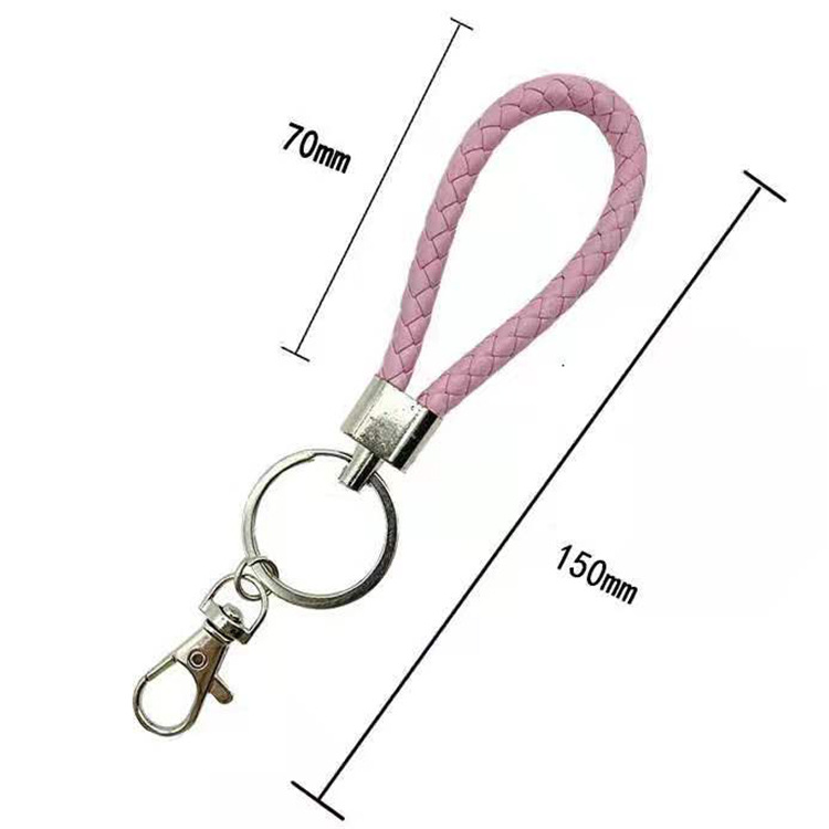 Luxury Colorful Leather Key Chains PU Leather Keychain Pop Metal Car Keyring Weave Braided Key chain