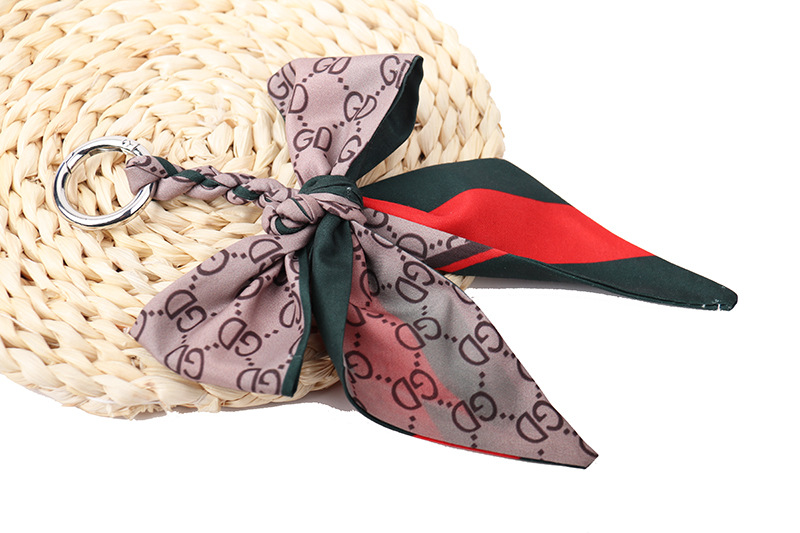 Fashion Bowknot Silk Scarves Keychain Top Quality Gift Charm Women's Bag Holder Decorate Keyring Car Trinket Jewelry Pen