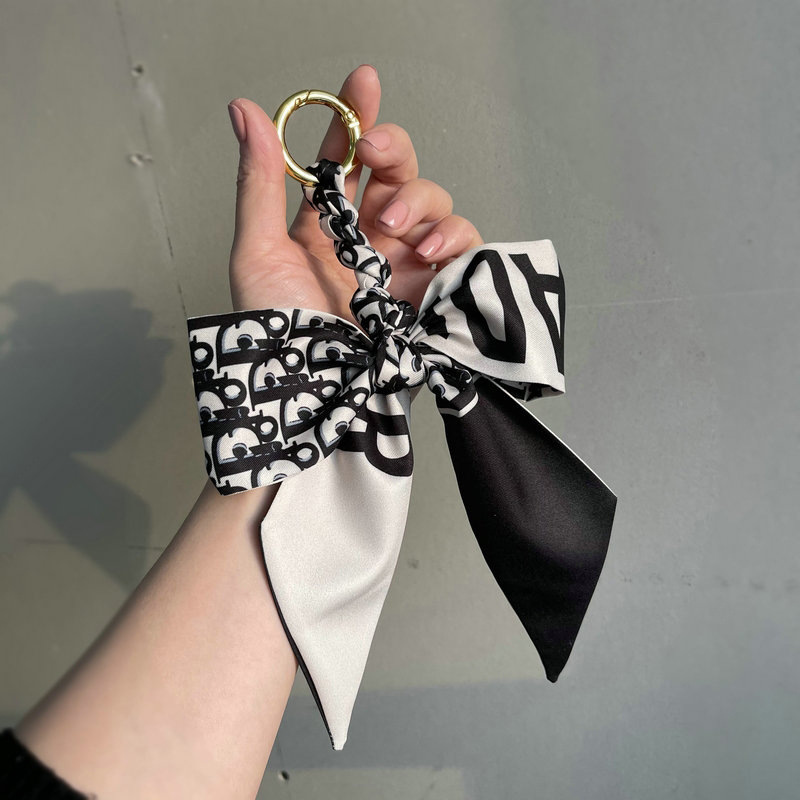 Fashion Bowknot Silk Scarves Keychain Top Quality Gift Charm Women's Bag Holder Decorate Keyring Car Trinket Jewelry Pen