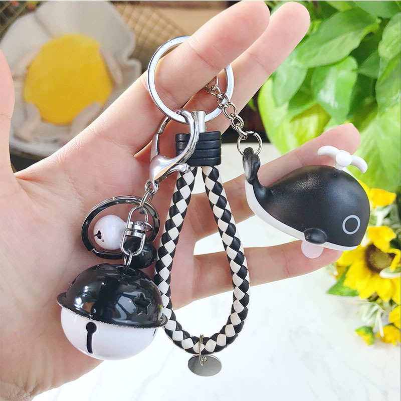 Creative Men's And Women's Braided Leather Cord Keychain Accessories Fashion Cartoon Cute Glowing Sound Baby Whale Doll 