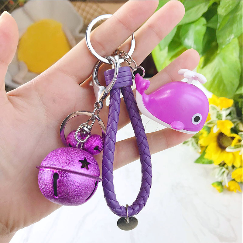 Creative Men's And Women's Braided Leather Cord Keychain Accessories Fashion Cartoon Cute Glowing Sound Baby Whale Doll 