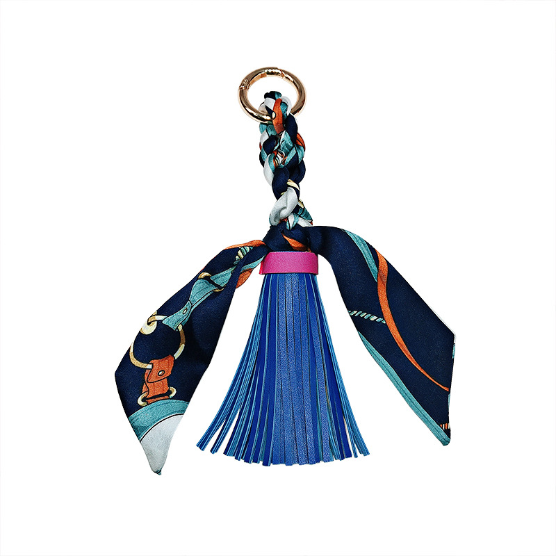Lilangda Leather Tassel Satin Silk Scarves Keychain Bowknot Scarf Keyring Holder Woman HandBag Car Purse Bag Key Chains 