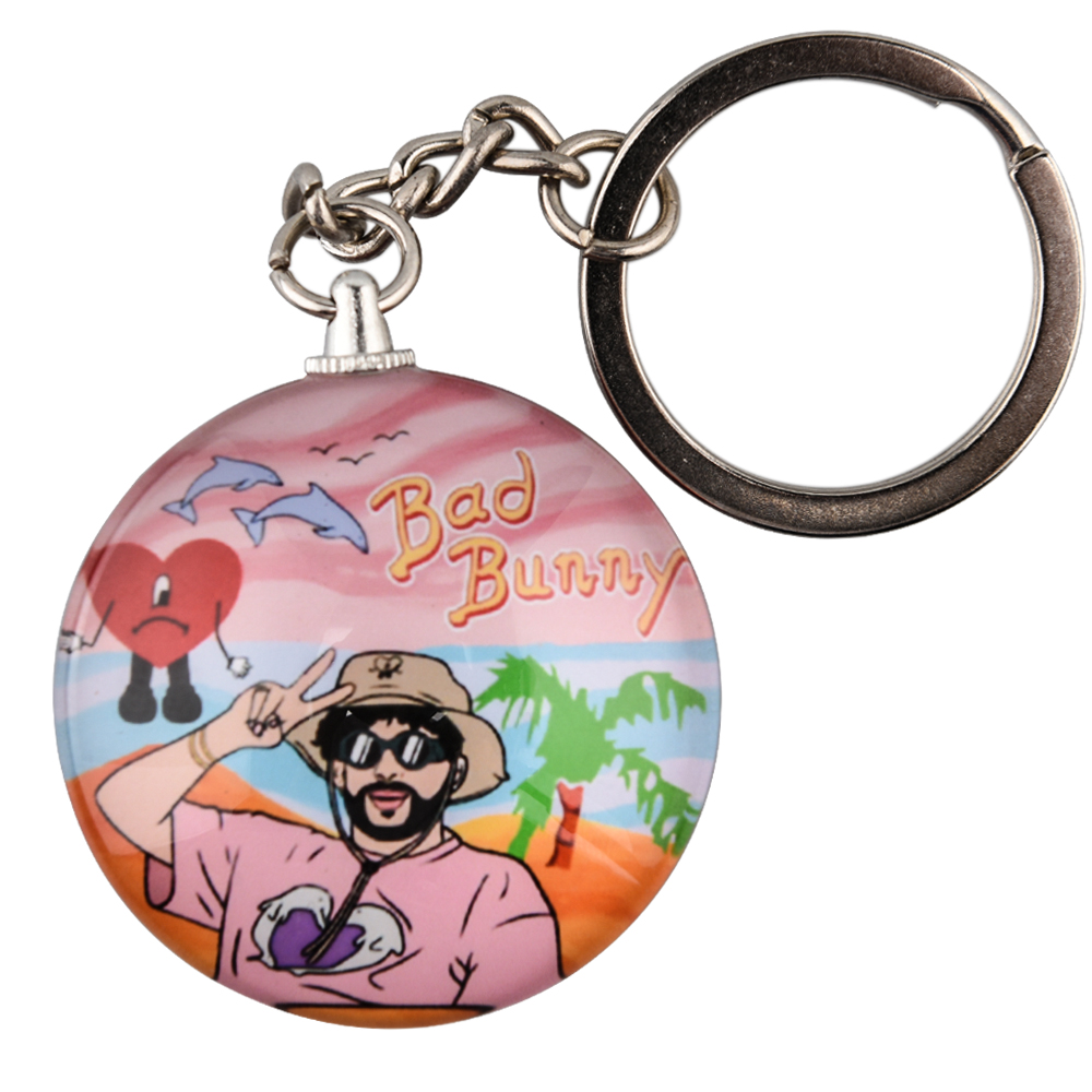  bad bunny glass keychain Karol G double side glass keyring for key holders