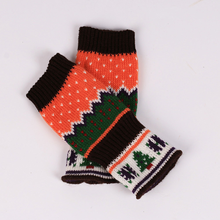 Women Winter Warm Knit Fingerless Gloves Hand Crochet Thumbhole Christmas Arm Warmers Mittens Gift