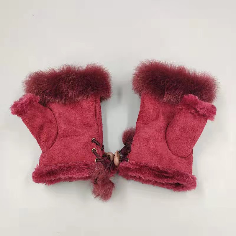 Rabbit Hair Half-finger Gloves Winter Warm Indoor Fingerless Gloves  Direct Sale Ladies Fingerless Gloves