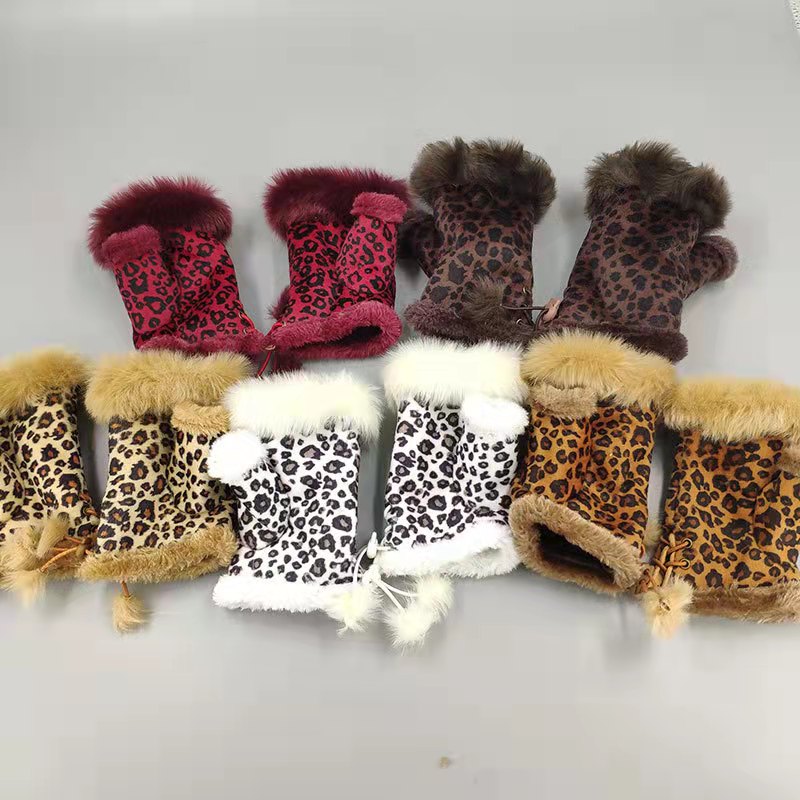 Rabbit Hair Half-finger Gloves Winter Warm Indoor Fingerless Gloves  Direct Sale Ladies Fingerless Gloves