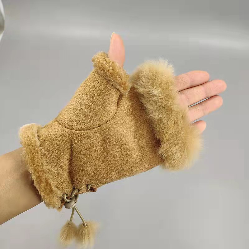 Rabbit Hair Half-finger Gloves Winter Warm Indoor Fingerless Gloves  Direct Sale Ladies Fingerless Gloves