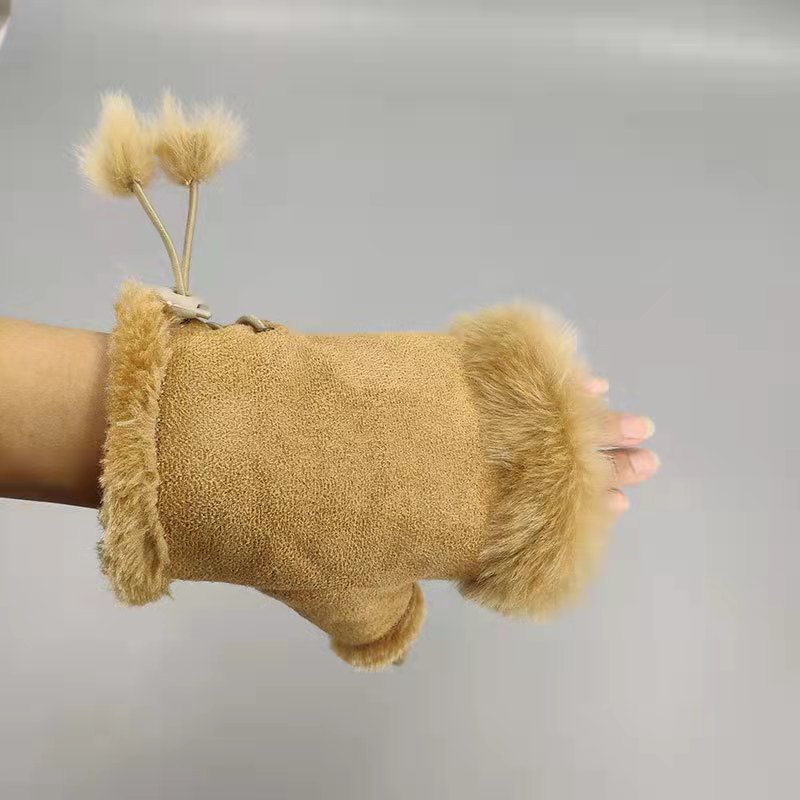 Rabbit Hair Half-finger Gloves Winter Warm Indoor Fingerless Gloves  Direct Sale Ladies Fingerless Gloves