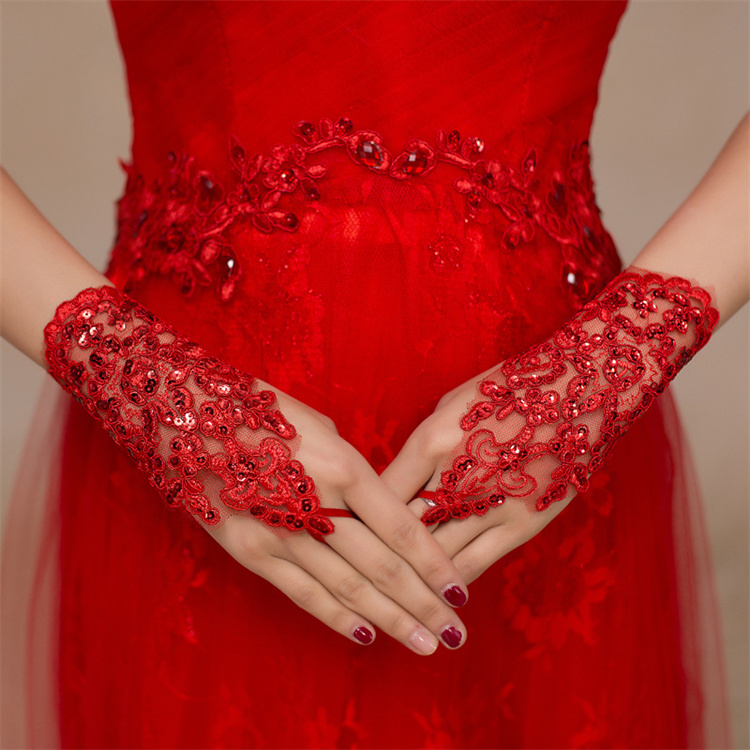 New European style fashion bridal sunscreen lace gloves hollowed out inlaid diamond short gloves