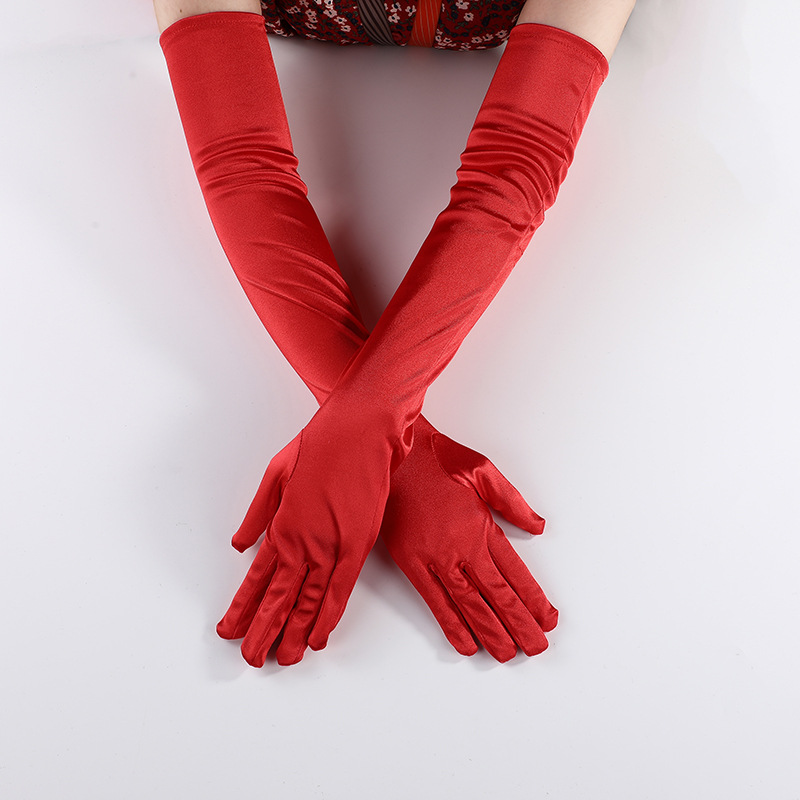 ZISUEX Satin Stretch cosplay Women's Halloween Gloves Sexy Dinner Show velvet wedding dress glove