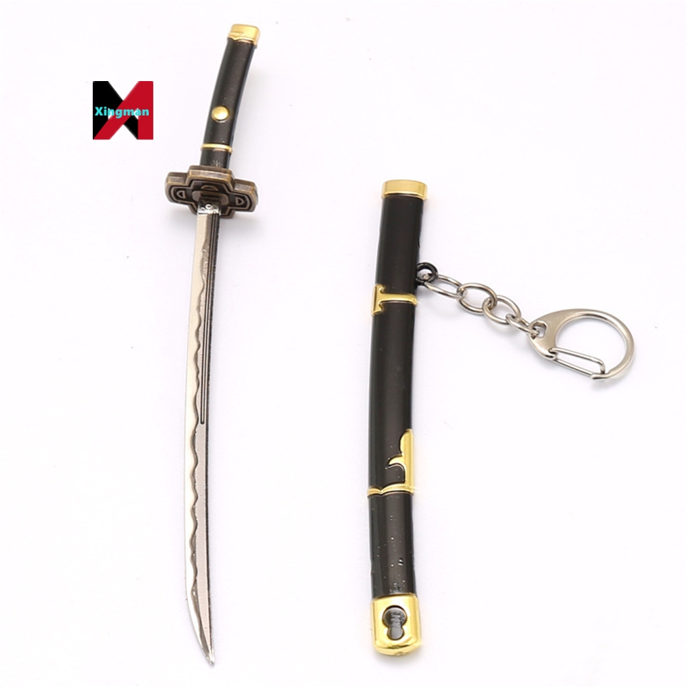 Roronoa Zoro Sword Keychain Anime one pieced Toy Buckle With Toolholder Scabbard Katana Sabre Car Key Chains Gift Keyrin