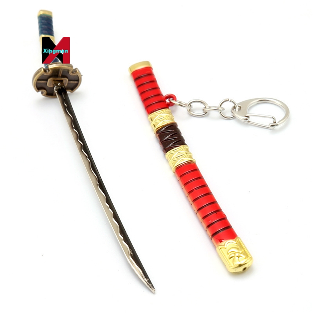 Roronoa Zoro Sword Keychain Anime one pieced Toy Buckle With Toolholder Scabbard Katana Sabre Car Key Chains Gift Keyrin