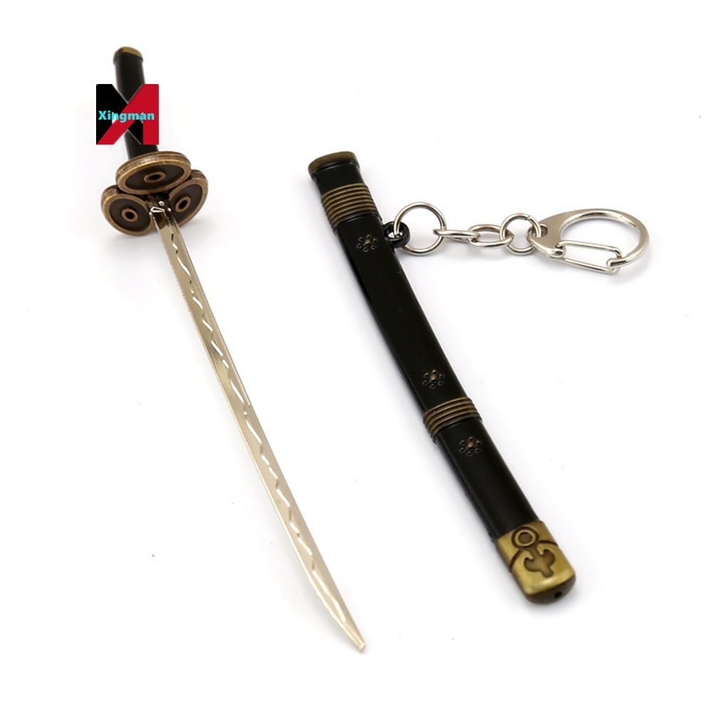 Roronoa Zoro Sword Keychain Anime one pieced Toy Buckle With Toolholder Scabbard Katana Sabre Car Key Chains Gift Keyrin