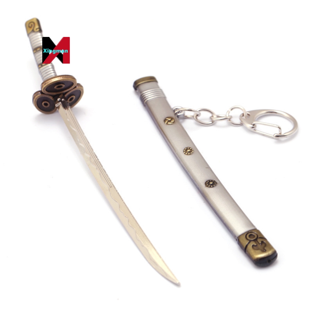 Roronoa Zoro Sword Keychain Anime one pieced Toy Buckle With Toolholder Scabbard Katana Sabre Car Key Chains Gift Keyrin