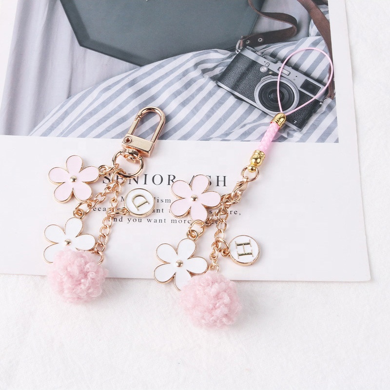 hard enamel key ring beautiful flower ornaments cartoon metal cute  keychain