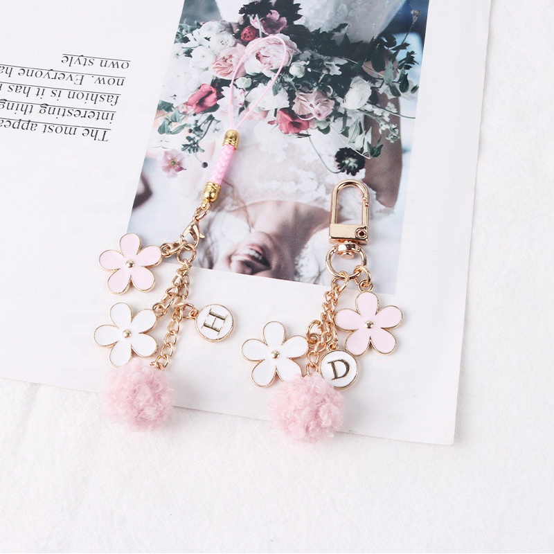  hard enamel key ring beautiful flower ornaments cartoon metal cute  keychain