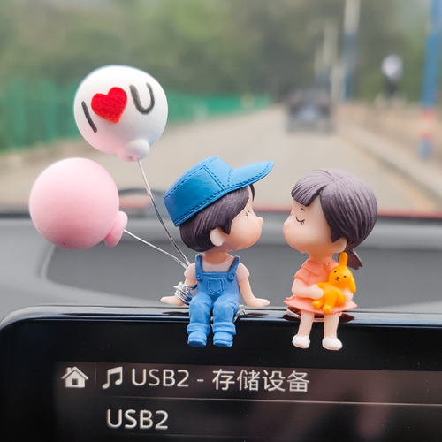 Car Decoration Cute Cartoon Couples Action Figure Figurines Balloon Ornament Auto Interior Dashboard Accessories for Gir