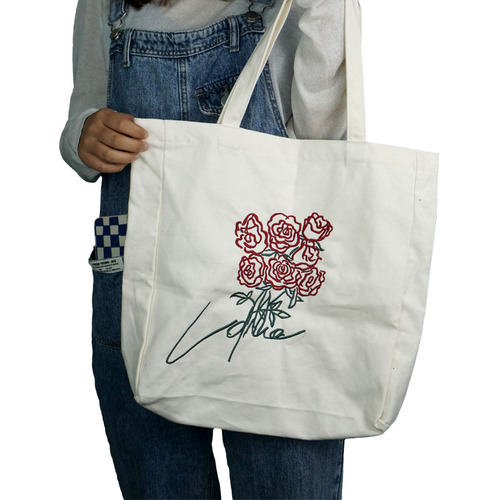 Vibrant Chinese Art Embroidered Tote Bag Colorful Cotton Canvas Handbag