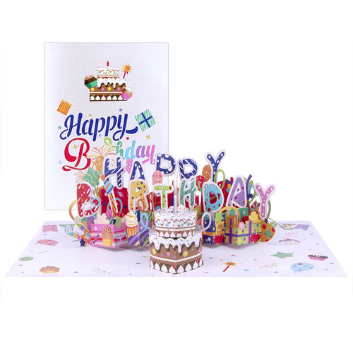 Winpsheng  musical light up blowable happy birthday pop up greeting cards sound cards with light