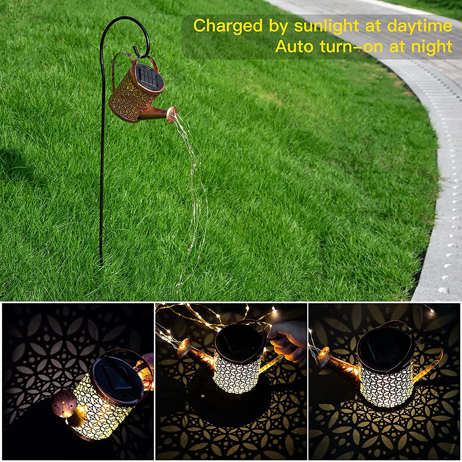 Garden Retro Metal Decor Pathway Decorative Lanterns Hanging Solar Patio Art Lights