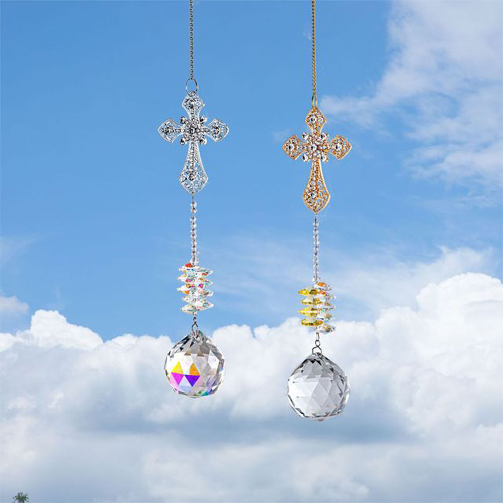 Cross Hanging Pendant Home Decor Garden Car Decoration Outdoor Crystal Ball