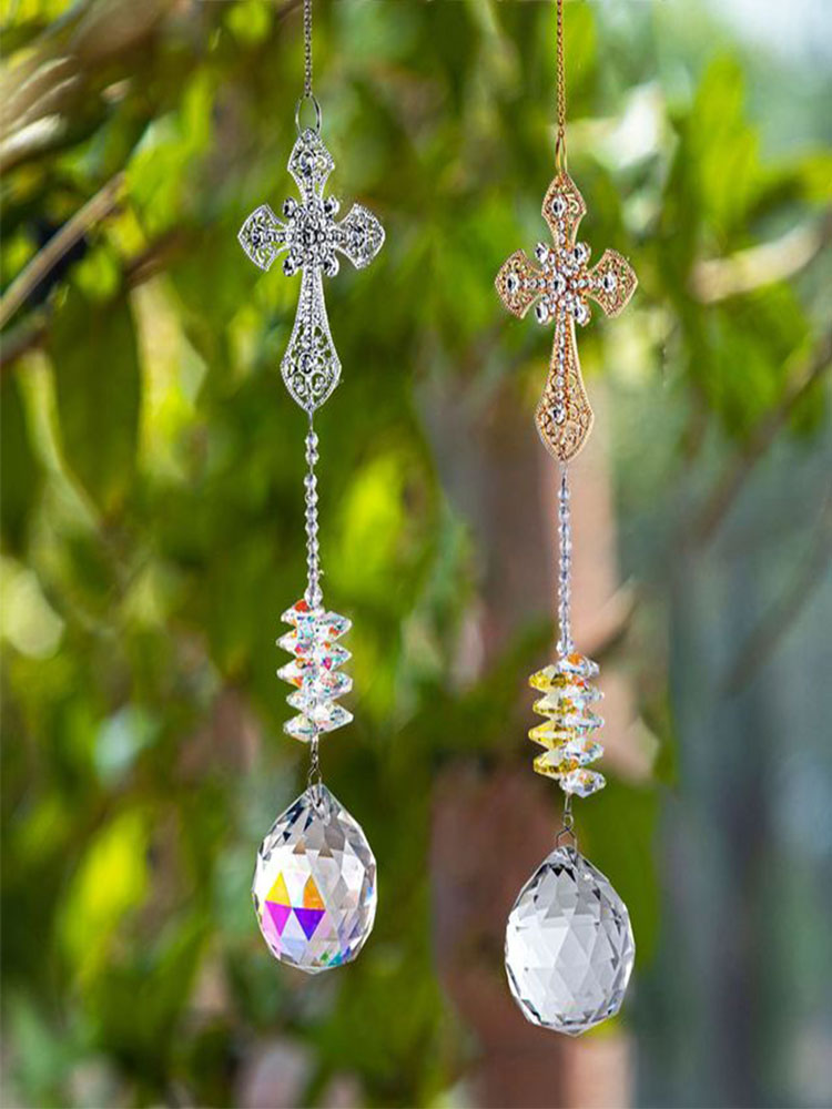 Cross Hanging Pendant Home Decor Garden Car Decoration Outdoor Crystal Ball