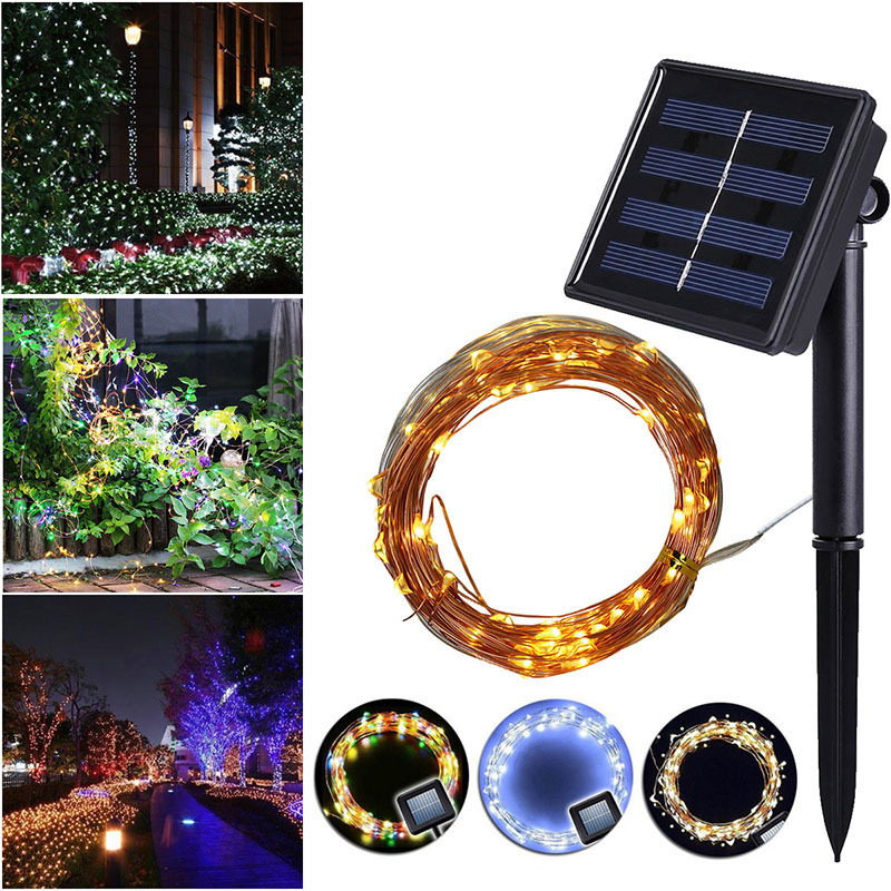 LED Solar Christmas Garden Holiday Lights Outdoor Neon Decorative Colourful Copper Wire Fairy String Light