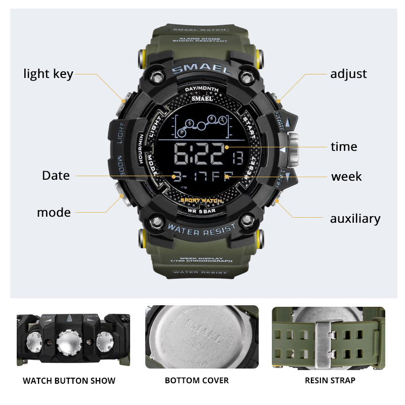Smael 1802 Sport Watches Men Camouflage Dual Display Reloj Hombre Wrist Watch Alarm Clock Waterproof Mens Sport Watches 