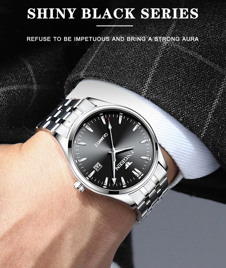 Hot Selling Men's Watch Quartz Movement Date Stainless Steel Strap 30M Waterproof Fashion Men's Sports Watch