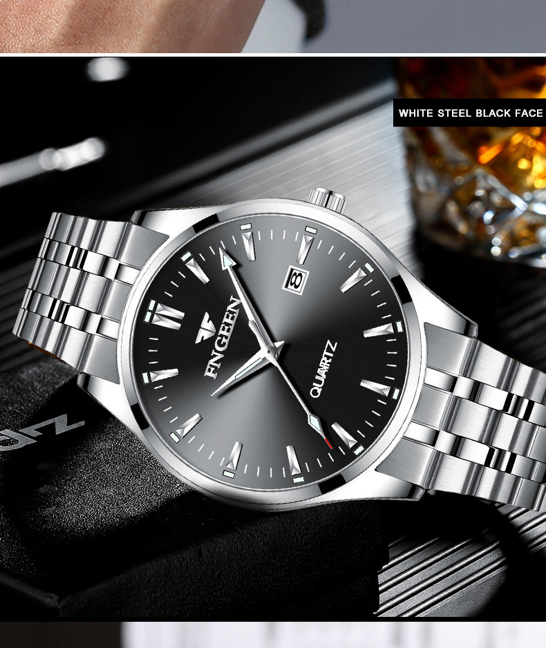 Hot Selling Men's Watch Quartz Movement Date Stainless Steel Strap 30M Waterproof Fashion Men's Sports Watch