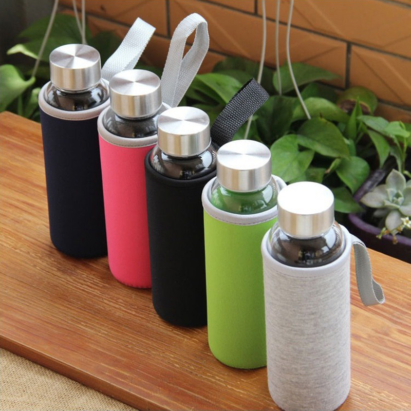 300/420/550/750/1000ml BPA Free Glass Sport Drinking Water Bottle With Tea Infuser and Nylon Sleeve Protect for Promotio