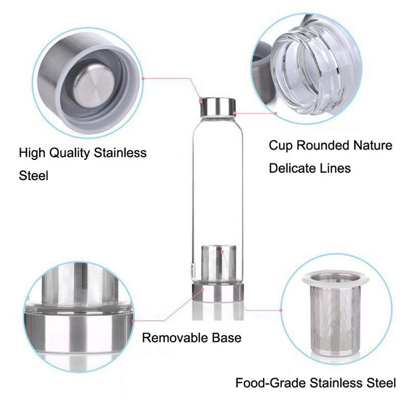 300/420/550/750/1000ml BPA Free Glass Sport Drinking Water Bottle With Tea Infuser and Nylon Sleeve Protect for Promotio