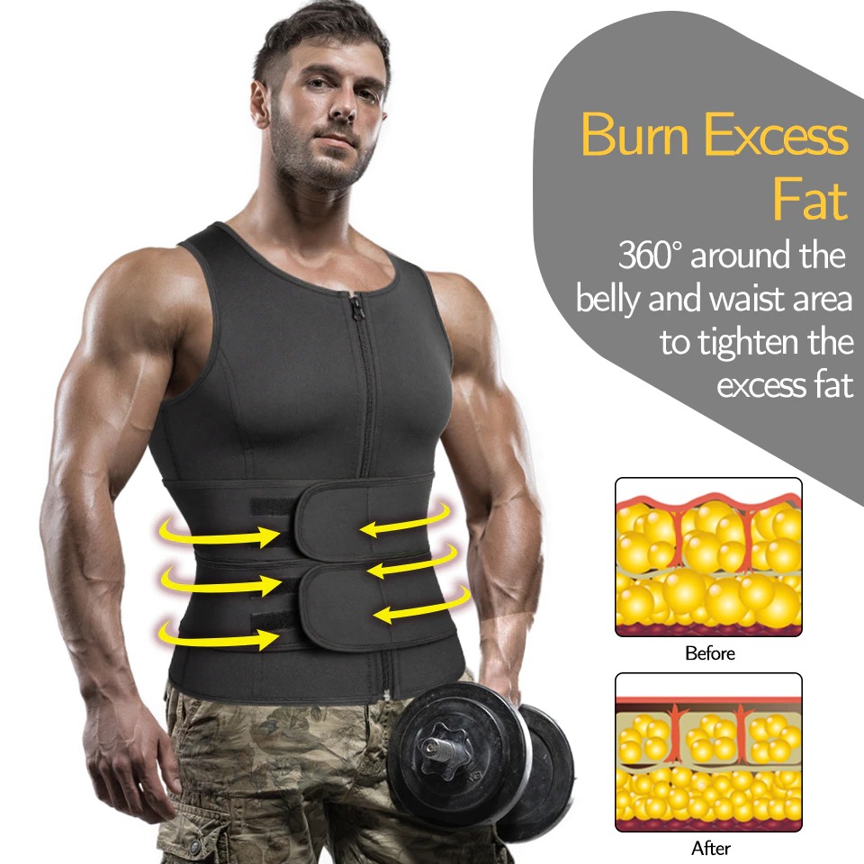 Men's Body Sculpting Waist Trainer - Compression Apparel Sauna Set - Sports Vest - Weight Loss Weight Vest Shake Calorie
