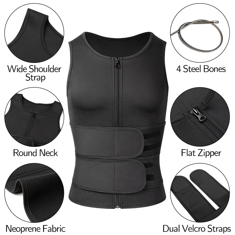 Men's Body Sculpting Waist Trainer - Compression Apparel Sauna Set - Sports Vest - Weight Loss Weight Vest Shake Calorie