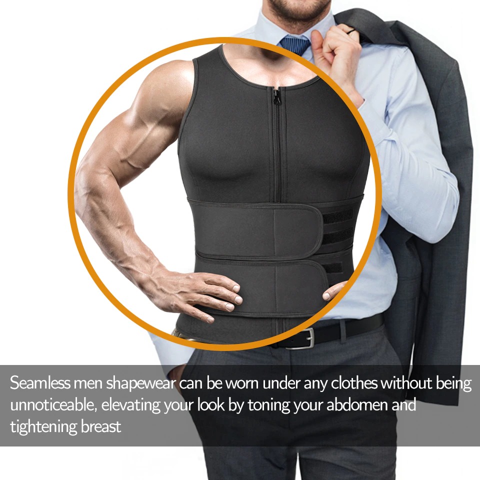 Men's Body Sculpting Waist Trainer - Compression Apparel Sauna Set - Sports Vest - Weight Loss Weight Vest Shake Calorie