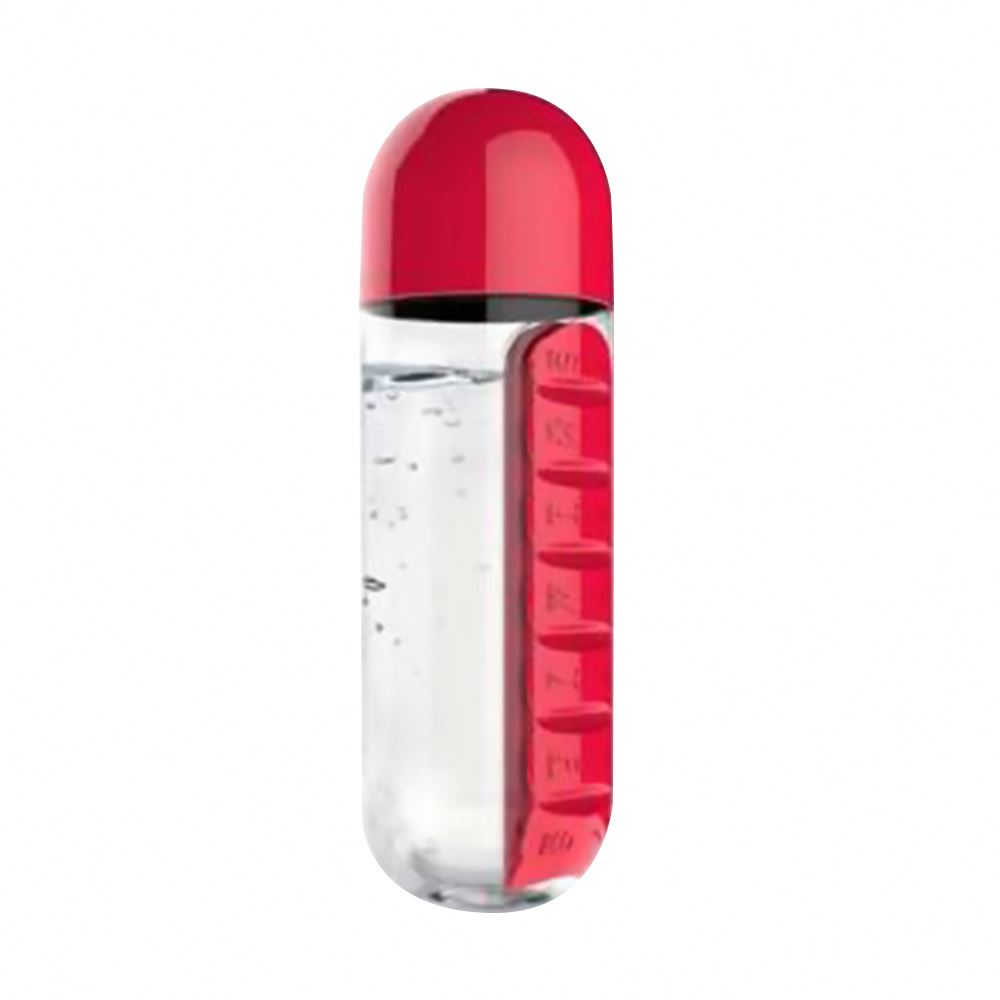 SHQS0001 Sports Plastic Water Bottle Outdoor Portable  2 IN 1 Water Bottle With Daily Pill Box Organizer Drinking 600ML 