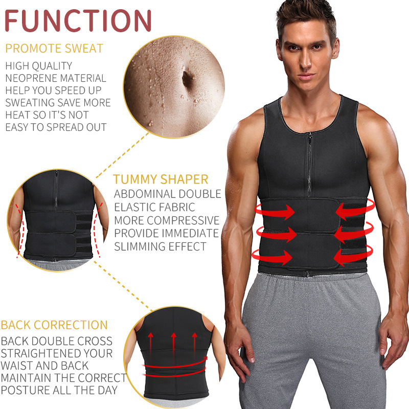 Adjustable 2 Belts men workout waist trainer Straps Neoprene Corset Compression Slimming Sauna Tank Top Sweat Vest With 