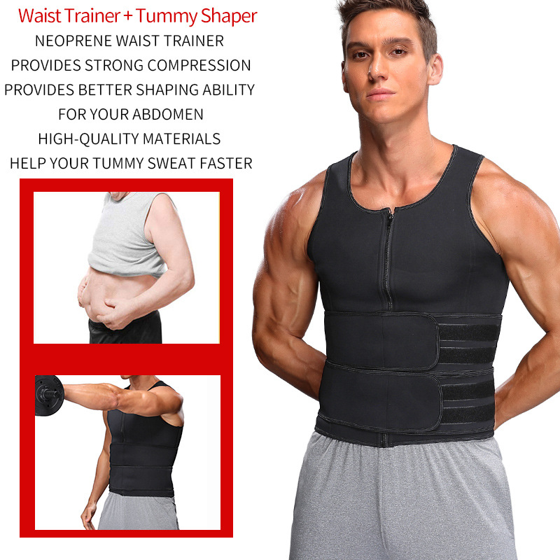 Adjustable 2 Belts men workout waist trainer Straps Neoprene Corset Compression Slimming Sauna Tank Top Sweat Vest With 