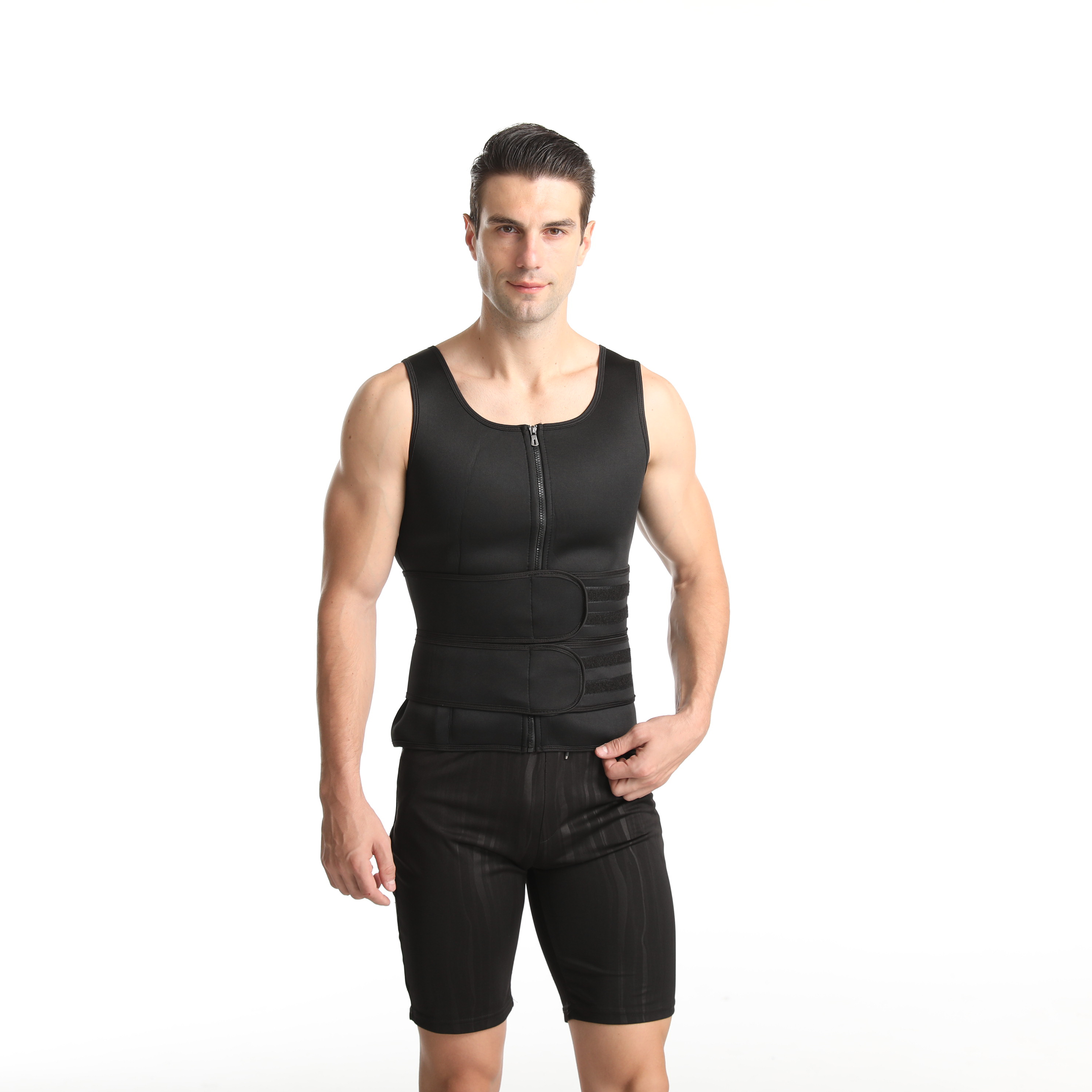 Adjustable 2 Belts men workout waist trainer Straps Neoprene Corset Compression Slimming Sauna Tank Top Sweat Vest With 