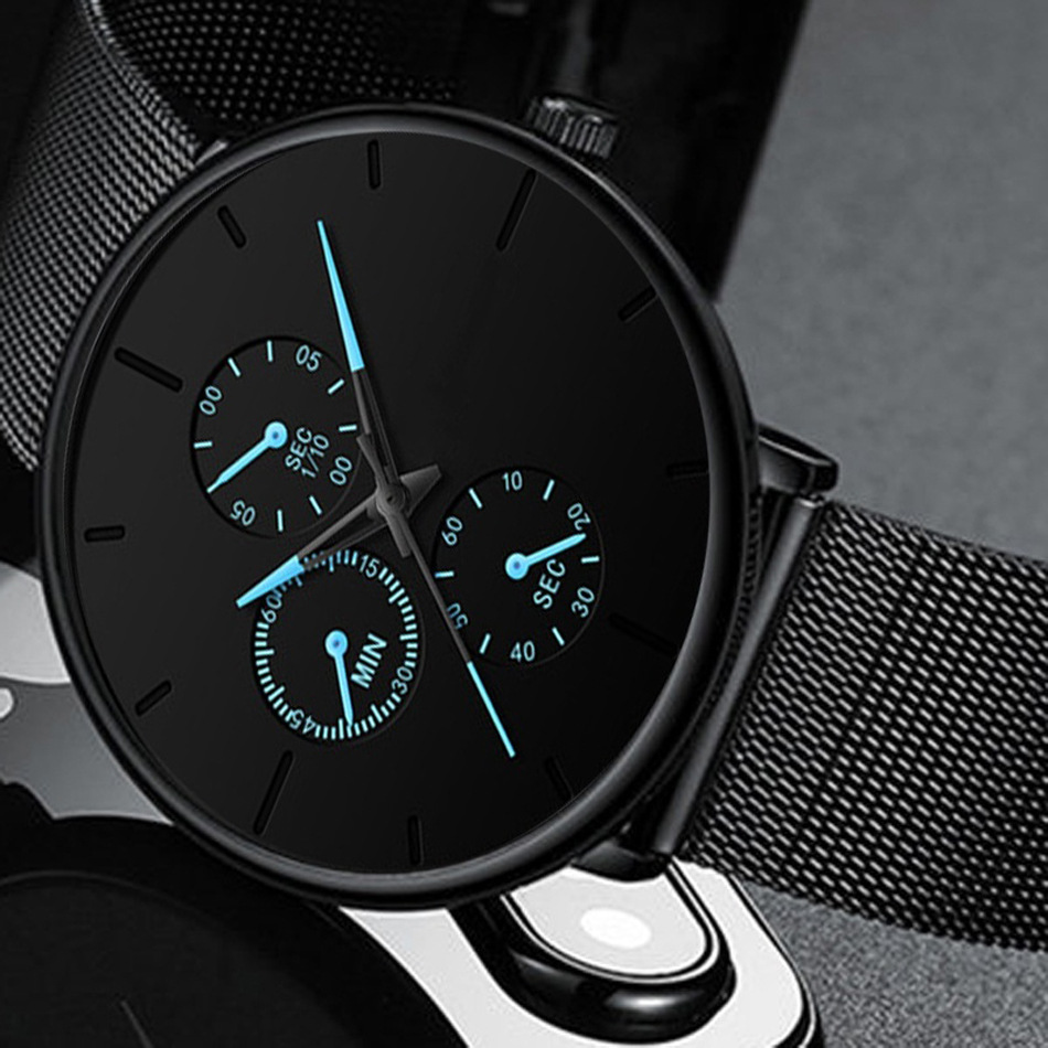 2021  Sale Men's Watches Simple Casual Stainless Steel Mesh Belt Quartz Watch For Men Fashion Sport Wristwatch Fo