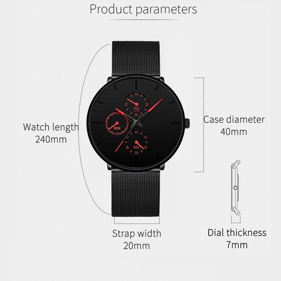 2021  Sale Men's Watches Simple Casual Stainless Steel Mesh Belt Quartz Watch For Men Fashion Sport Wristwatch Fo