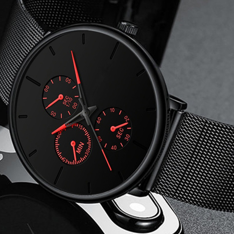 2021  Sale Men's Watches Simple Casual Stainless Steel Mesh Belt Quartz Watch For Men Fashion Sport Wristwatch Fo