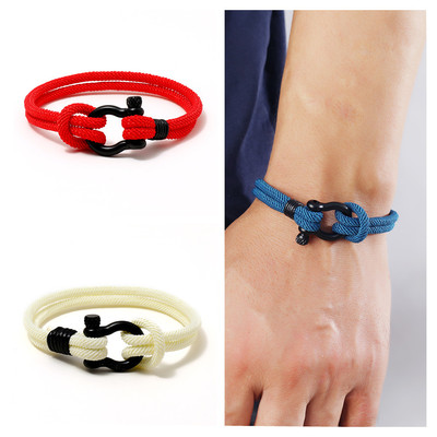Men U shape Survival Bracelet Outdoor Camping Rescue Emergency Rope Bracelet For Women Black Stainless Steel Sport Buckl