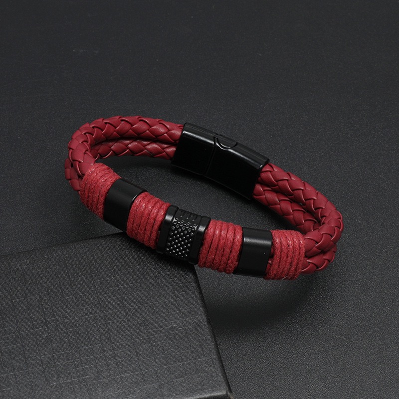 New Punk Black Brown Braid Leather Bracelets Men Cool Stainless Steel Bracelets