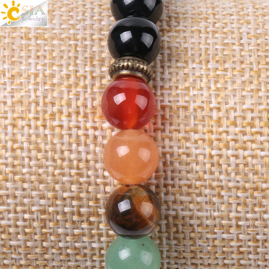 CSJA fashion handmade 7 color bracelet healing balance prayer crystal natural black onyx stone bead men bracelet  E952