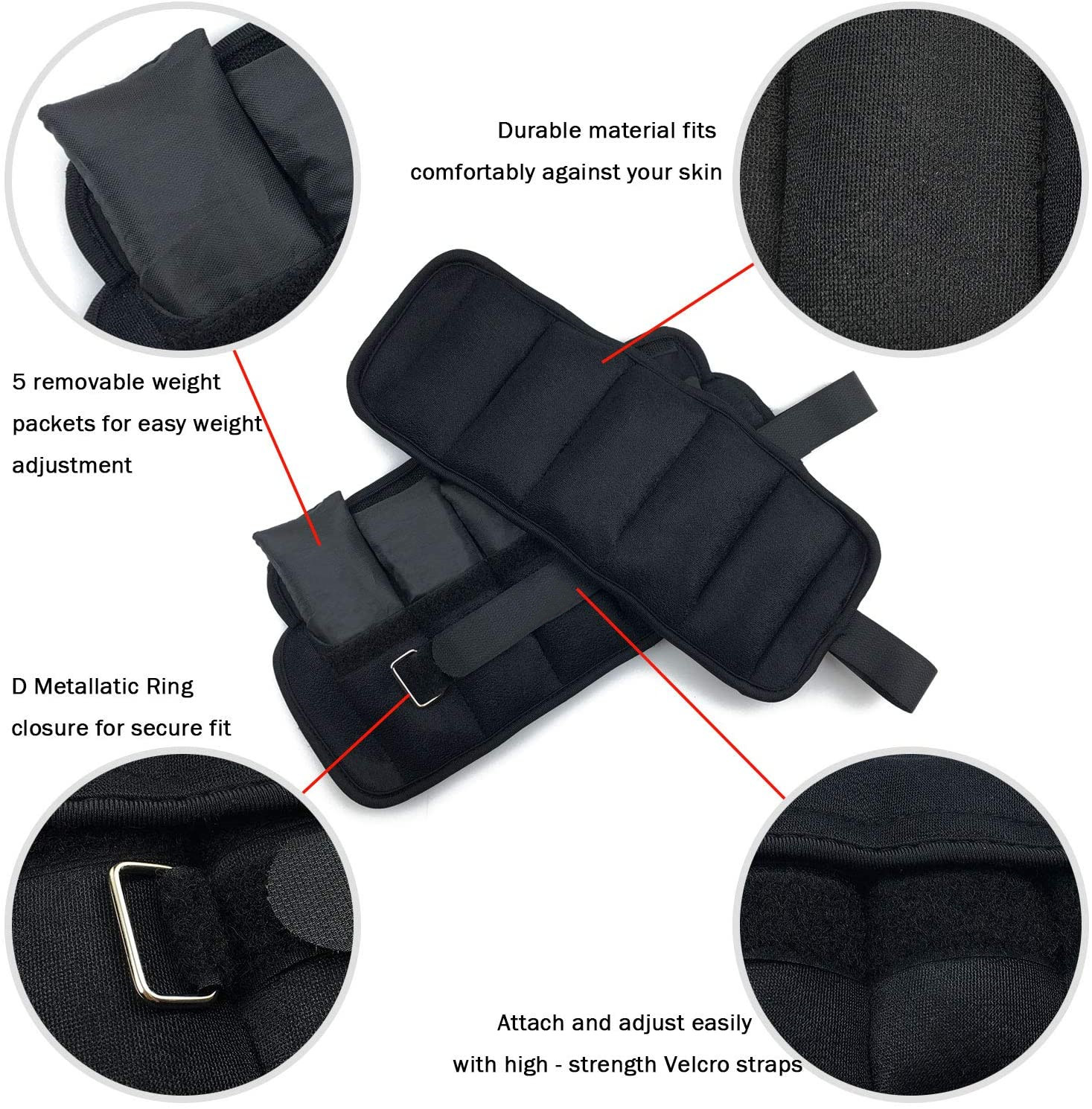   Neoprene Black Adjustable Arm Leg Ankle Wrist Weights Fitness Sandbags