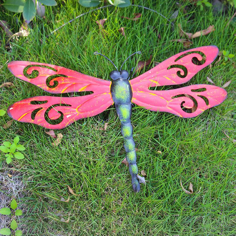 Wall Hanging Garden Balcony Lawn Porch Home Iron Art Indoor Outdoor Craft Backyard Farmhouse Metal Dragonfly Decor