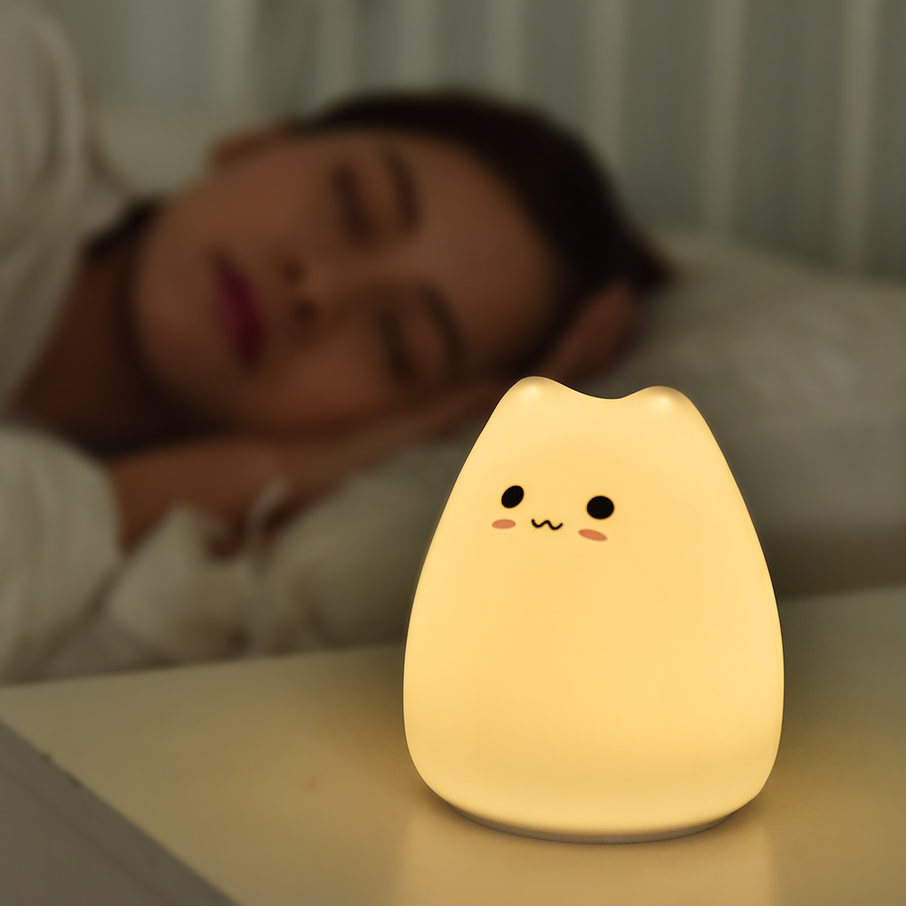 Mini Colorful Cute Cat Silicone Night Light Bedroom Atmosphere baby night light with touch sensor soft table lamp