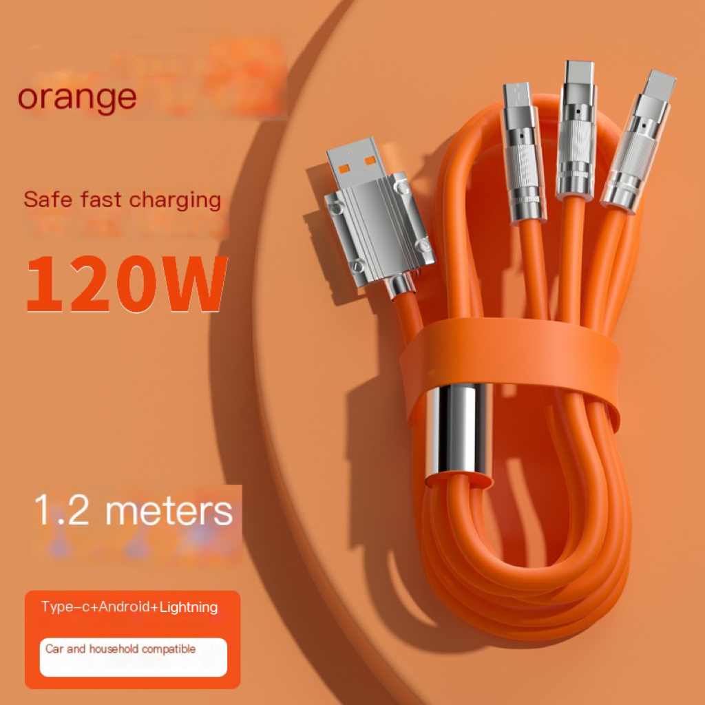 3 in 1 Zinc Alloy And Soft Silicone Material 6A Fast Charging Data Line 120W Super Fast Charging Type C Data Cable