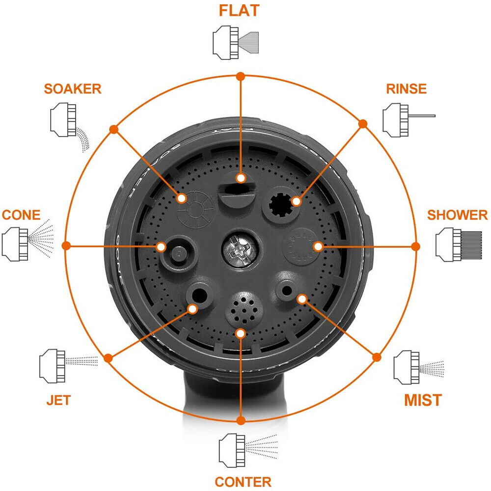 8 Function Spray Nozzle Water Hose Gun Multi Pattern Garden Adjustable